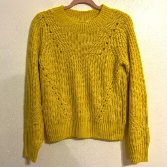 GAP Size XS L/S Wool Alpaca Blend Neon Yellow Crew Neck Knit Sweater - Picture 4 of 7